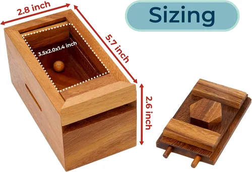 Vista 3 de BSIRI Canopic Chest Challenging Brain Teaser Rompecabezas de madera para la mente y uso como joyería de almacenamiento de dinero, rompecabezas 3D