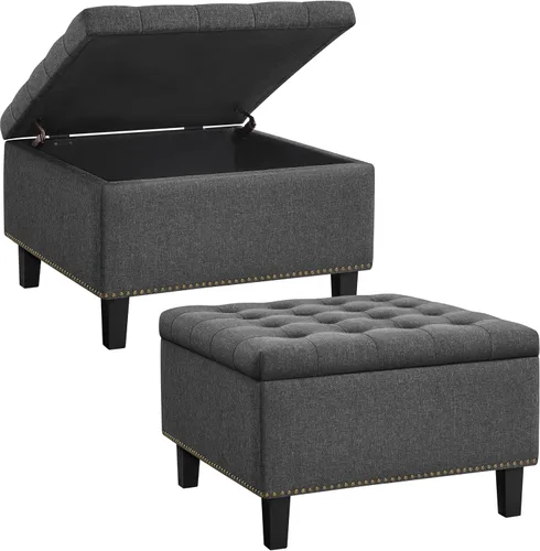 Vista 11 de Yaheetech Banco otomano de entrada de 49 pulgadas con almacenamiento, taburete multiusos para reposapiés, color gris oscuro