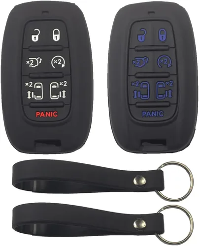 Vista 7 de 2 fundas de silicona de goma negra con 7 botones para llavero inteligente sin llave compatible con Chrysler Pacifica Voyager 2020 2021 2022, 2 2