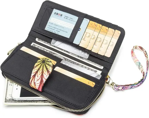 Vista 3 de LOVESHE Cartera de mujer con bloqueo RFID y cremallera alrededor de la cartera de mano para mujer