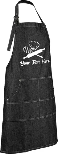 Vista 3 de Delantales para hornear para mujeres y hombres - Delantal de cocina de mezclilla personalizado con bolsillos - Regalos personalizados para hornear