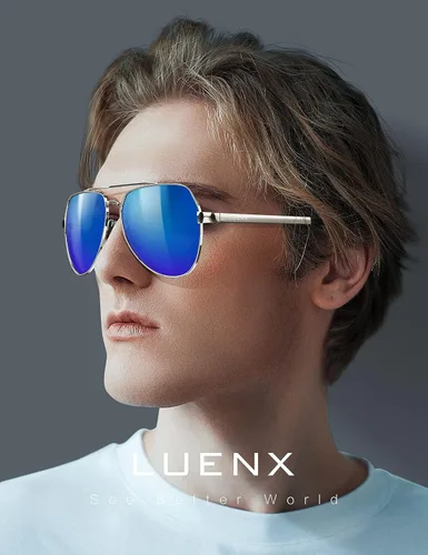 Vista 3 de Lentes para aviador Luenx polarizados para hombres y mujeres con armazón de metal grande protección UV 400