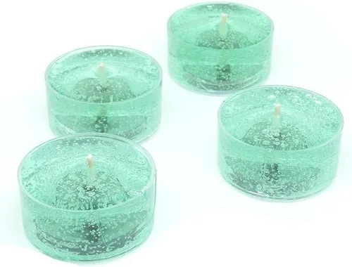 Vista 3 de Paquete de 4 velas de aceite mineral de color verde espuma de mar sin perfume a base de hasta 8 horas cada vela de té para bodas eventos especiales