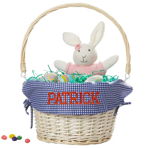 Vista 10 de Personalization Universe Cesta de Pascua clásica personalizada – Forro bordado de cesta a cuadros verdes – Regalo de Pascua personalizado para niños