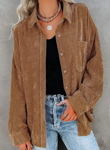 Vista 5 de Chaqueta de pana con botones para mujer, estilo casual, manga larga, blusas de gran