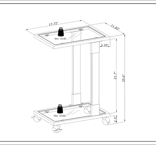 Vista 3 de Mesa auxiliar dorada para sofá con forma de C, mesa de centro de acrílico móvil con ruedas pequeñas de cristal con estantes de 2 niveles