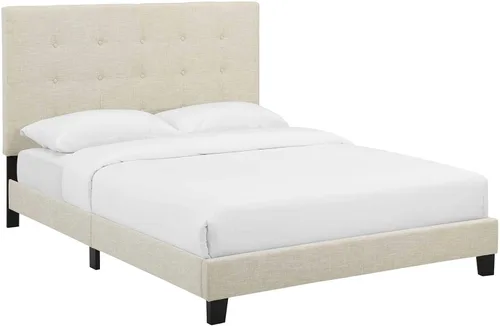 Vista 3 de Modway Melanie - Base de cama tapizada de tela capitoné, tamaño matrimonial, color beige