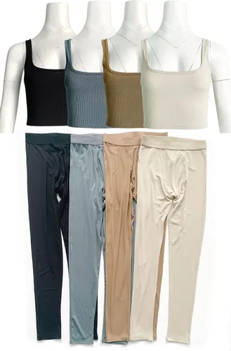Vista 7 de ZFLM Conjuntos de entrenamiento casuales de dos piezas para mujer, camiseta sin mangas acanalada, cintura alta, leggings de yoga para uso activo