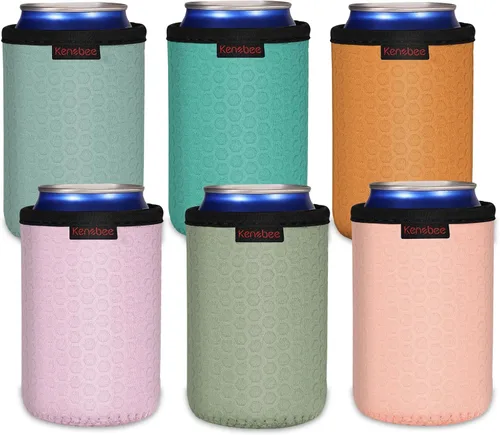 Vista 12 de Paquete de 4 Fundas Enfriadoras para Latas Delgadas de 12oz, Suaves Aisladas Reutilizables Antideslizantes de Neopreno Portavasos Cubiertas