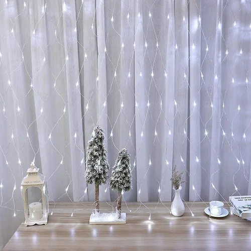 Vista 9 de JMEXSUSS Luces de cortina blancas y luces de red, 8 modos para arbustos enchufables, tira de luces de Navidad impermeables para arbustos, techo