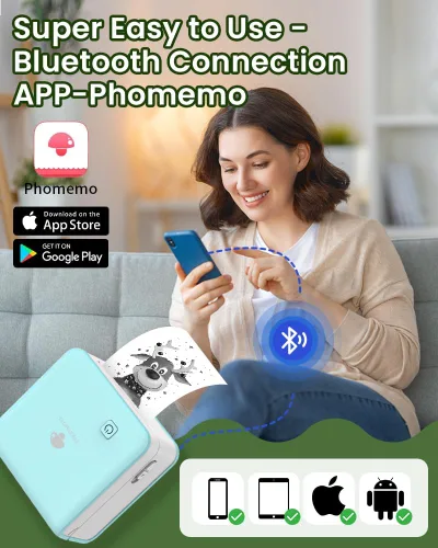 Vista 4 de Phomemo Mini impresora de calcomanías - Imprimir Pod 300 ppp M02 Pro Mini Maker Impresora térmica Bluetooth de bolsillo para impresión fotográfica