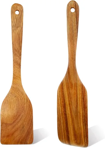 Vista 8 de 2 espátulas de madera para utensilios de cocina, espátula de madera de mango largo para utensilios de cocina antiadherentes, cuchara, espátula