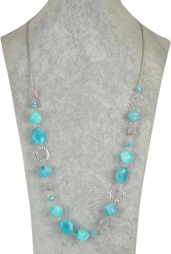 Vista 5 de BULINLIN Collar largo de cuentas para mujer, collar de cadena de suéter plateado con cuentas de resina de cristal, joyería de moda para niñas
