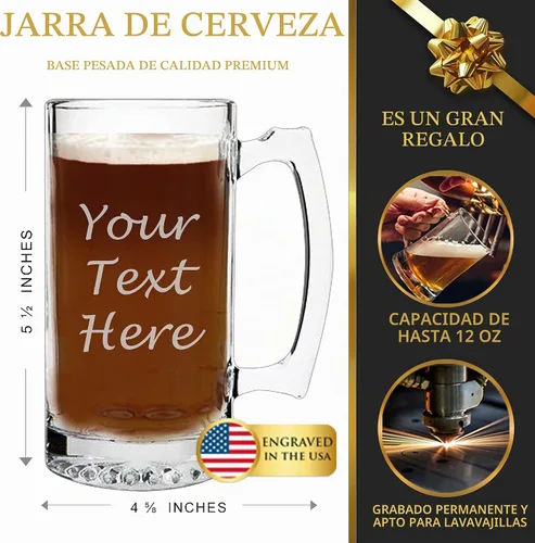 Vista 3 de My Personal Memories, Taza de cerveza personalizada y grabada de 12 oz (cualquier estilo de texto)