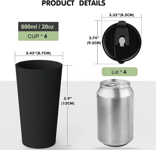 Vista 2 de Greentainer Juego de 4 tazas de café de viaje de plástico, tazas de 20 onzas a prueba de derrames con tapas, vasos de café reutilizables con tapas