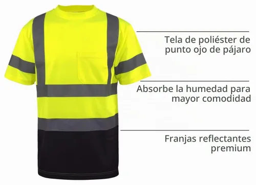 Vista 4 de L&M Playera de Seguridad Hi Vis Clase 3 Reflectante Negra, Manga Corta/Larga, Alta Visibilidad