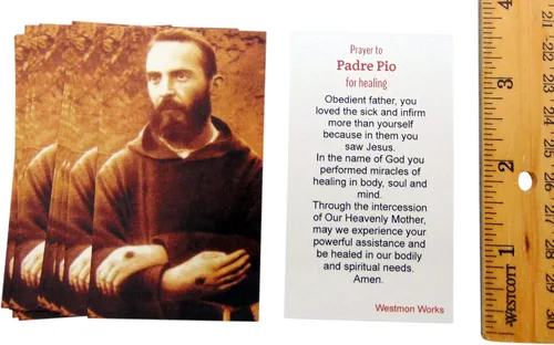 Vista 3 de Westmon Works St Padre Pio - Juego de cartas sagradas de oración en la espalda, patrón santo (10 unidades)