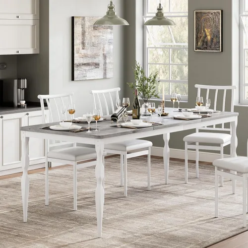 Vista 9 de IDEALHOUSE Mesa de comedor de granja rectangular de 78 pulgadas para 6-8 personas, mesa de cocina de madera con patas resistentes, mesa de cocina