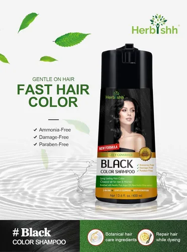 Vista 2 de Herbishh Champú de color para cabello gris – Fórmula enriquecida con queratina y flor de forro polar tubérculo – Cobertura total de canas, fácil