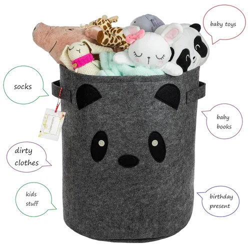 Vista 3 de Cesta plegable para lavandería y juguetes para niños, cesta de fieltro para bebé con asas fuertes y bonito diseño, cesta de lavandería para niños
