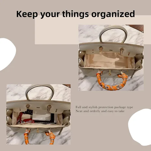 Vista 8 de DGAZ Organizador de bolsos suave y sedoso, de seda, lujoso, para mujer, se adapta a bolsas Birkin25303540 (Craie, BK25)
