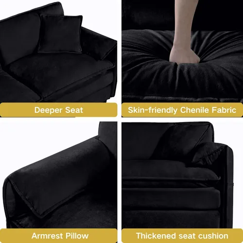 Vista 5 de Modular Sectional Sofa, Oversized Deep Seat U Shaped Couch Set for Living Room, 3 Seater Comfy Cloud Couches with 2 Movable Ottomans, DIY