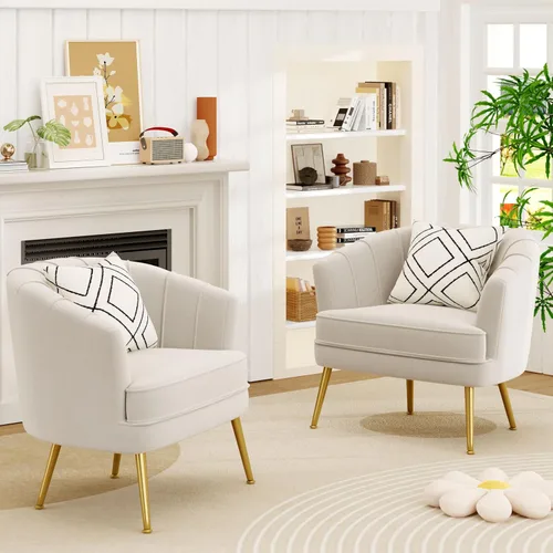 Vista 6 de Silla de acento de terciopelo Andeworld, silla de sofá individual moderna tapizada, sillón de club barrel cómodo para sala de estar con patas