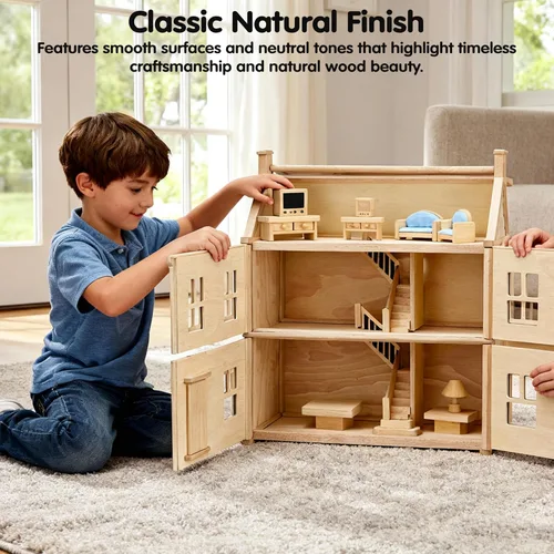 Vista 6 de PlanToys® Juego clásico de sala de estar para jugar en el mundo pequeño inspirado en Montessori Narración imaginativa, interacción social y juego