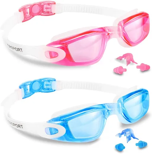 Vista 15 de EverSport Gafas de natación para niños, paquete de 2 gafas de natación para niños y adolescentes, gafas de natación antivaho anti-UV para jóvenes