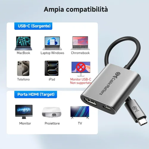 Vista 7 de Cable Matters - Adaptador USB C a HDMI 2.1 de 48 Gbps con carga de 100 W 4K @240Hz / 8K @60Hz HDR, Max 4K @60Hz en macOS, compatible