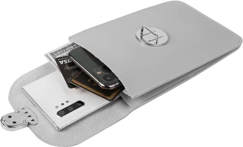 Vista 7 de Bolsos cruzados para teléfono celular, monederos para pantalla táctil con ventana transparente para mujer (gris), Gris