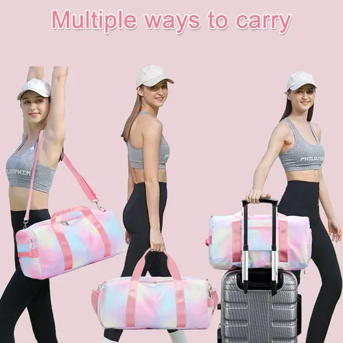 Vista 2 de Mochila deportiva de lona para viaje o gimnasio, para hombre y mujer, con compartimento para zapatos y bolsillo para cosas húmedas