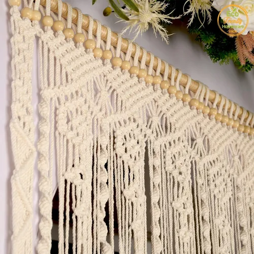 Vista 6 de Cortinas de macramé bohemias, cortinas con cuentas para puertas, macramé para colgar en la pared, cortina de puerta de cuentas, fondo bohemio Beige