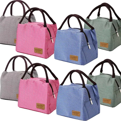 Vista 14 de Bolsa de almuerzo aislada, pequeñas bolsas enfriadoras portátiles, bolsas Bento reutilizables, bolsa de almuerzo para el trabajo, picnic al aire