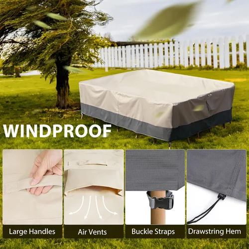 Vista 6 de Funda rectangular para mesa de comedor de patio, impermeable, resistente, 74 x 54 x 28 pulgadas, funda para muebles de patio al aire libre