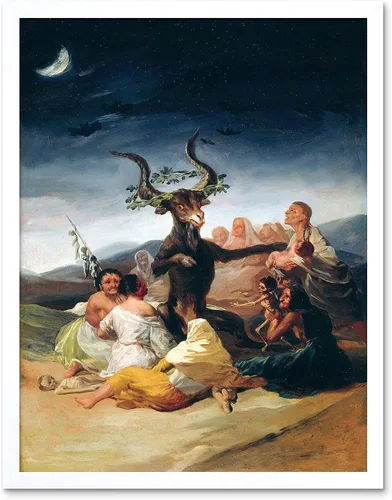 Vista 8 de Wee Blue Coo Pintura Fantasía Paisaje Goya Brujas Sabbath Arte Impresión Marco Póster Decoración de Pared 12x16 pulgadas