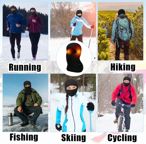 Vista 3 de 2 pasamontañas calefactables, máscara facial eléctrica, funciona con pilas, gorro de esquí recargable, polaina de cuello de invierno, 3 ajustes