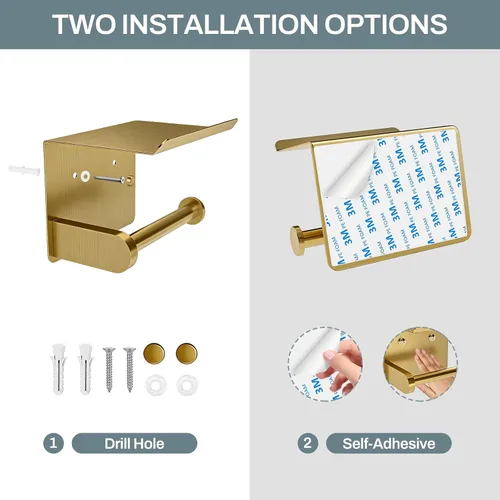 Vista 4 de SetSail Soporte de papel higiénico con adhesivo para estantes o dorado Oro cepillado