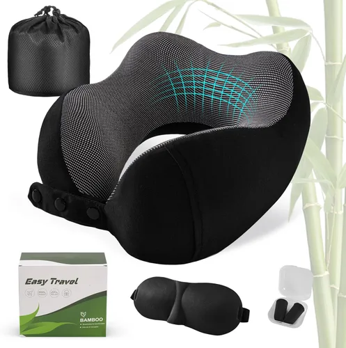 Vista 21 de Cirorld - Almohada de cuello para viajes, almohadas de viaje para aviones, 100% espuma viscoelástica para cuello, almohada de vuelo ajustable