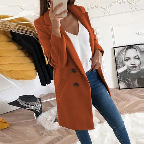 Vista 4 de Long Winter Coats for Women Double Breasted Blazer Camel Pea Trench Coats Lapel Workout Jacket Womens Fall Fashion