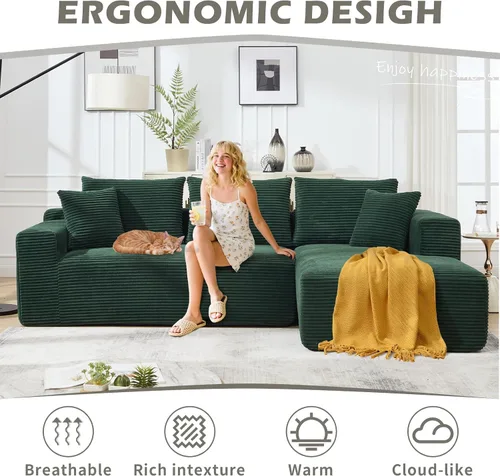 Vista 3 de Sofá modular de 108.3 pulgadas para sala de estar, sofá moderno sin hueso, sofá tapizado de espuma de nube con diván, sofá en forma de L