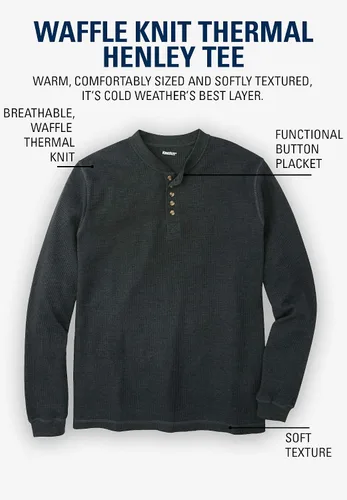 Vista 5 de Kingsize Big & Tall Playera térmica Henley, con tejido tipo waffle.