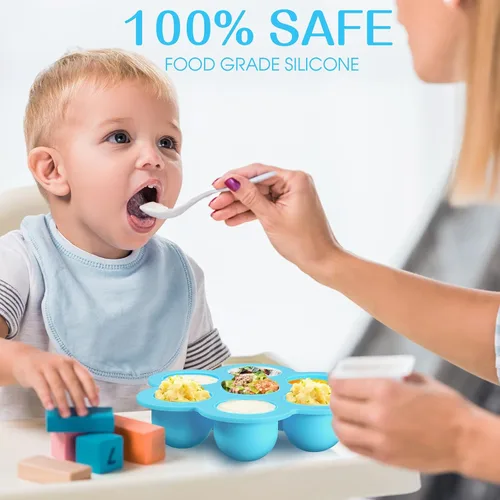 Vista 5 de Potchen Bandeja de silicona para congelador de alimentos para bebés, 4 unidades, apilable, reutilizable, de 2.5 onzas, bandeja de almacenamiento