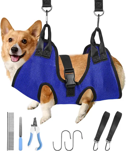 Vista 10 de PatiencET Hamaca de Aseo para Perros, Hamaca de Aseo para Mascotas para Gatos y Perros, Soporte para Perros para Recortar Uñas, Cabestrillo para Azul