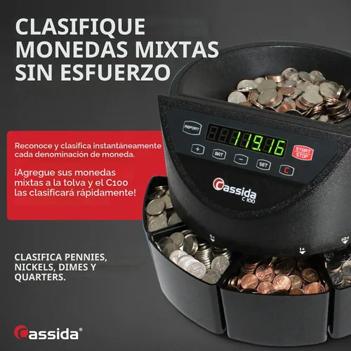 Vista 7 de Cassida Clasificador/contador electrónico de monedas C100, monedas contables 1¢, 5¢, 10¢, 25¢, 250 monedas/min, 110 VAC