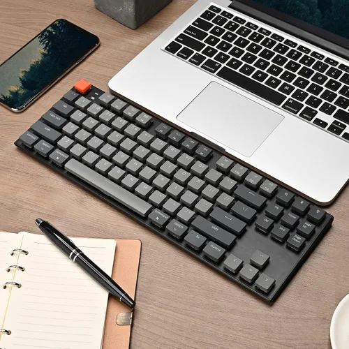 Vista 8 de Keychron Teclado mecánico con cable Bluetooth inalámbrico y USB con diseño sin llave de 87 teclas con interruptor marrón Gateron de perfil bajo