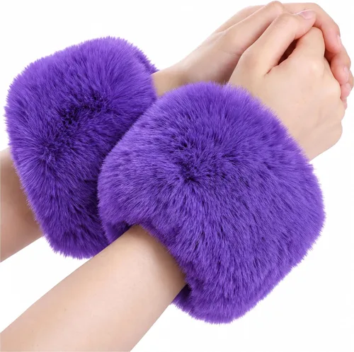 Vista 16 de SATINIOR Puños de muñeca de piel sintética cortos para mujer Beige
