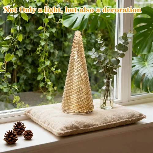 Vista 5 de Decoraciones de árbol de Navidad de vidrio para interiores, luz LED de mercurio decorativa de mesa para chimenea y hogar, luces nocturnas