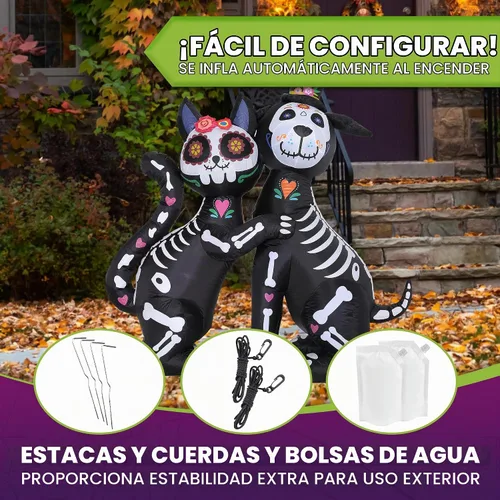 Vista 4 de ZPISF - Esqueleto inflable de Halloween de 6 pies, gato y perro negro Gato y perro de 6 pies