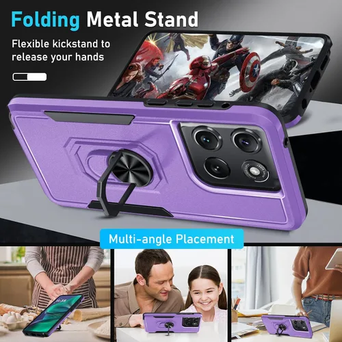 Vista 2 de Funda diseñada para Motorola Moto G Stylus 5G 2025/2026, color lavanda Tempered Glass Screen Protector,Built in Ring Holder Kickstand,Heavy Duty